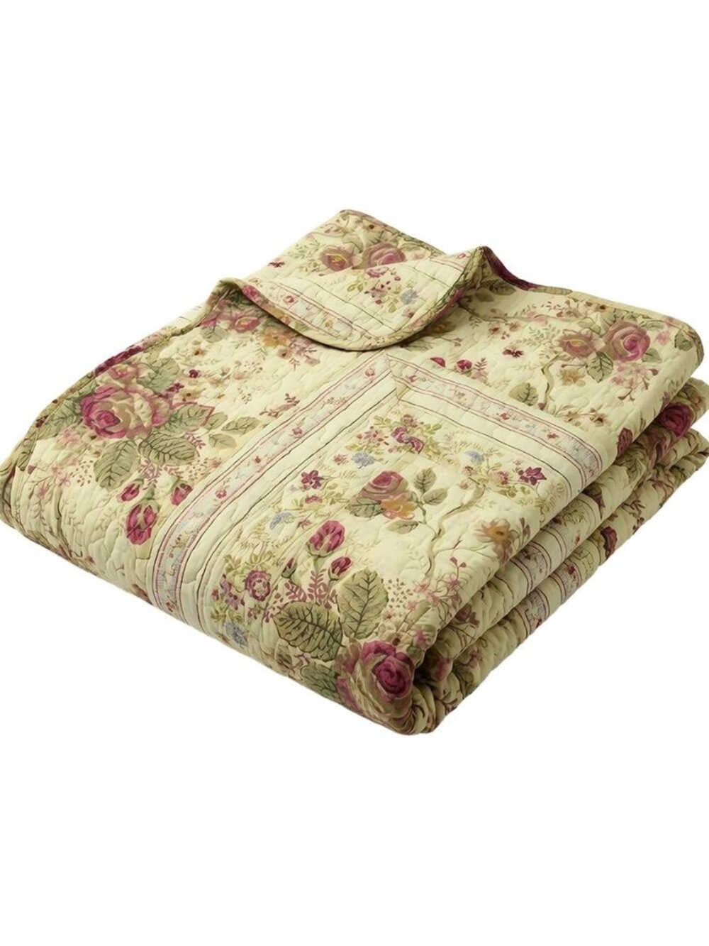 Antique Rose - Classic Traditional Floral - 100% Cotton Quilted Throw Blanket